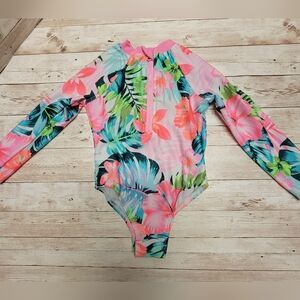 Wonder Nation Baby Girl Zip Long Sleeve Rashguard One-Piece Swimsuit - 18 mos